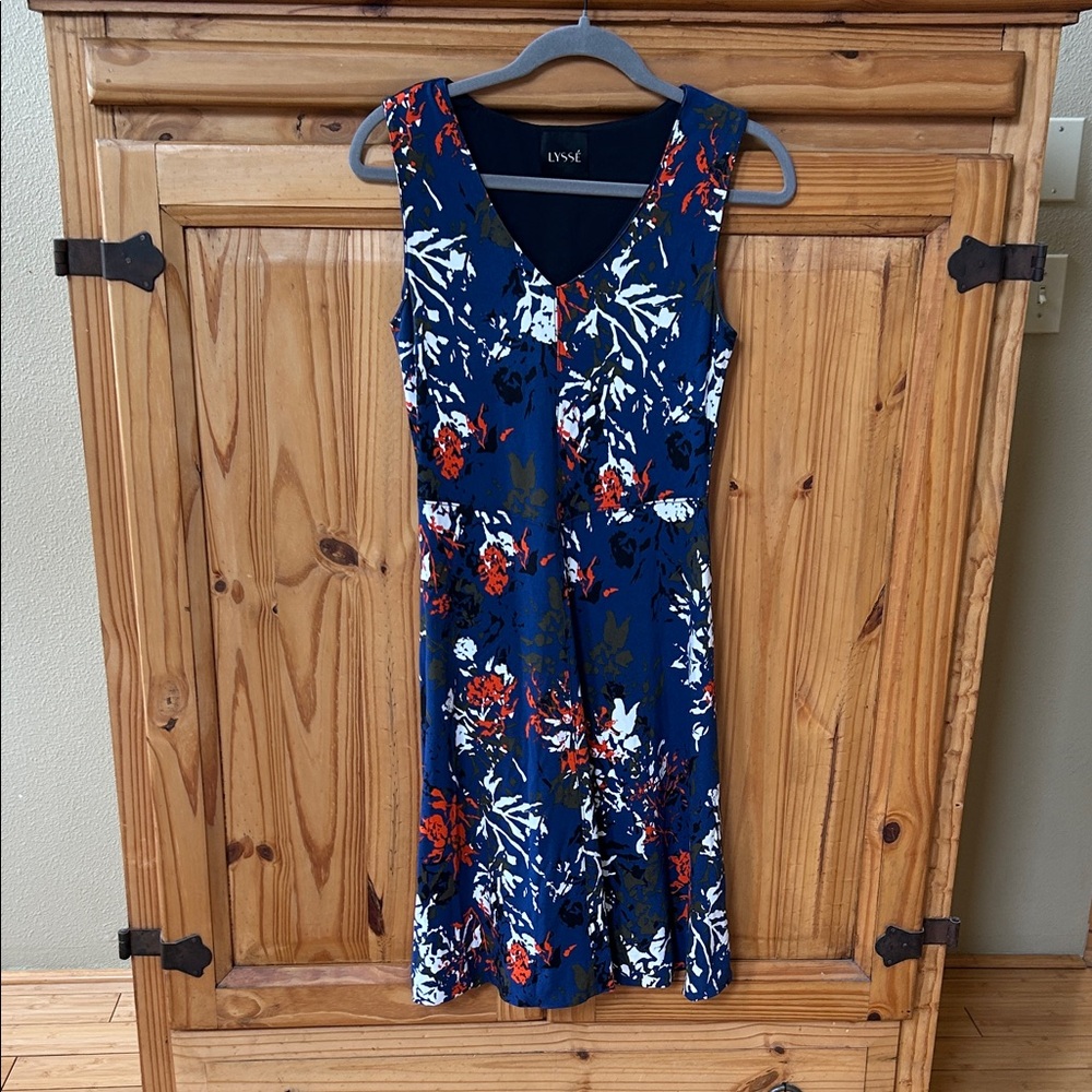 Lysse Dress Floral Sleeveless Knit Drop Waist V Neck Fit and Flare Viscose Small